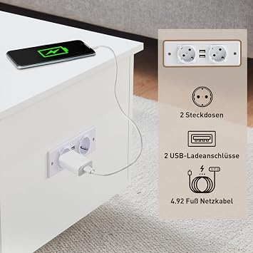 CLIPOP Coffee Table Height Adjustable High Gloss LED and Socket White