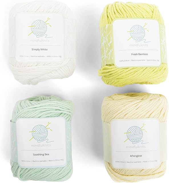 mindfulknits Knitting Yarn, Crochet Yarn & 100% Cotton Yarn for Knitting, Crocheting, Soft & Gentle Worsted Weight Yarn for Baby - Multicolor (4) (Zen)