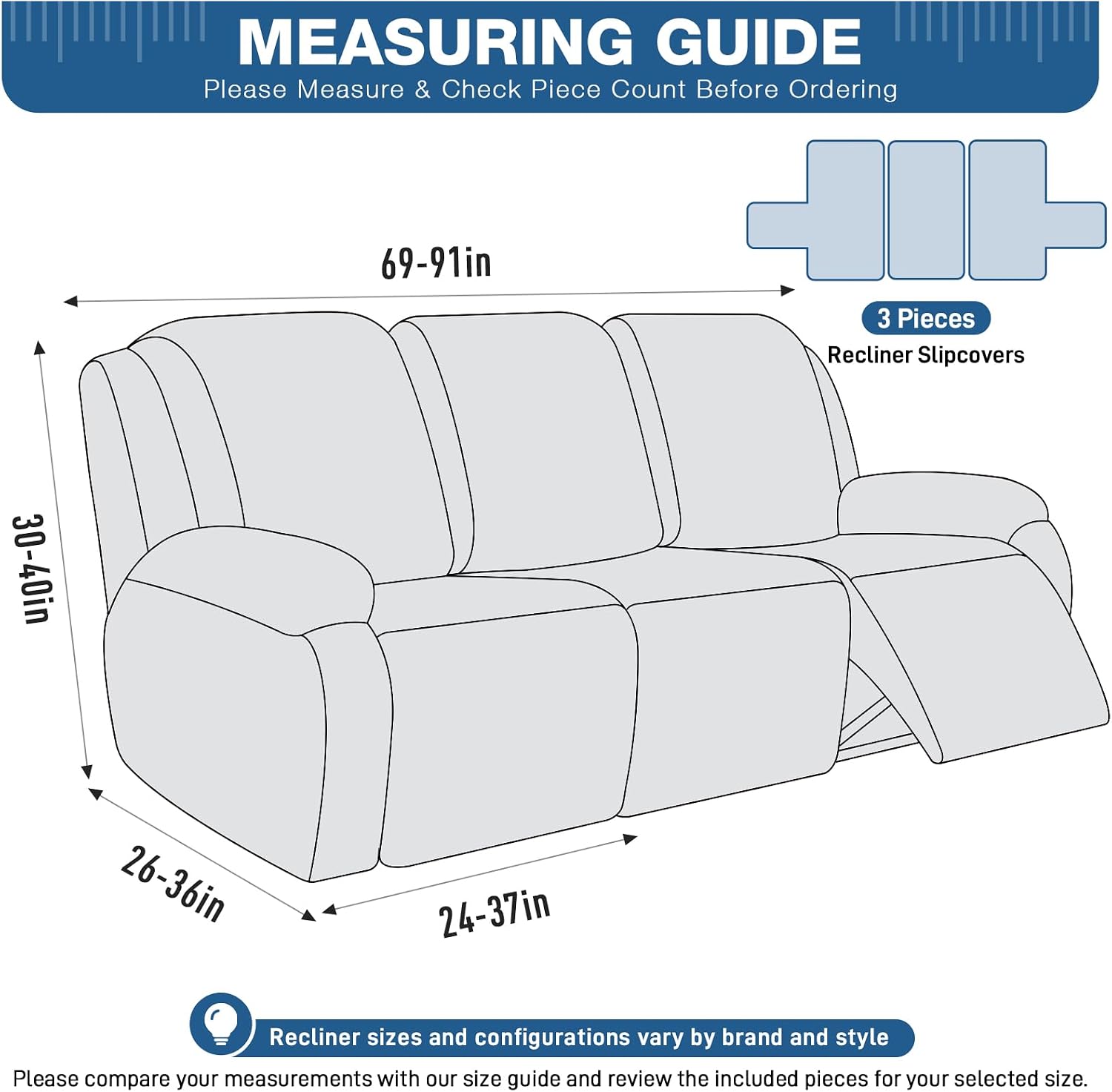 taococo recliner sofa covers stretch reclining couch cover, jacquard recliner couch cover for 3 seat furniture protector sofa slipcovers with elastic bottom for kids, pets (dark coffee) dark coffee 3 seater