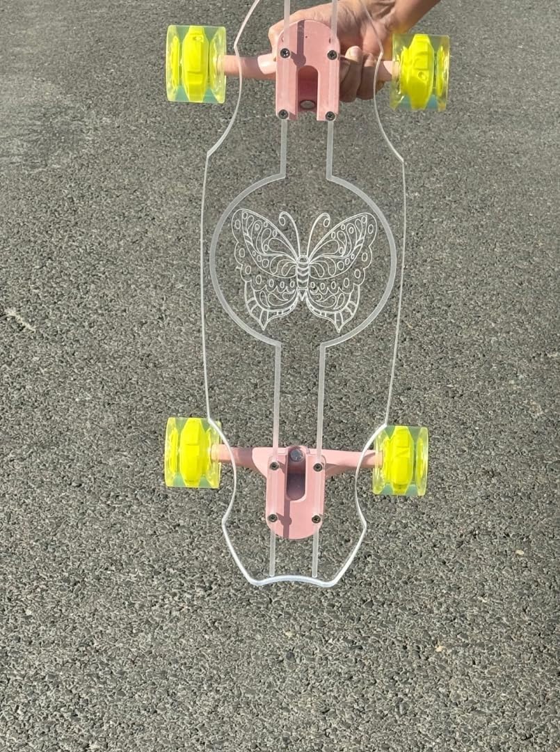 GHOST BOARDS 24'' Penny Ghost Board – Acrylic Mini Skateboard with LED Wheels | Travel-Size, Easy to Ride Penny Bored | Longboard Skateboard Adult & All Ages. Great for Beginners (Butterfly)