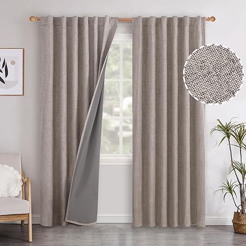 YoungsTex Cortinas opacas de lino para dormitorio de 95 pulgadas de largo, 2 paneles, con textura de lino, aislamiento térmico, cortinas de