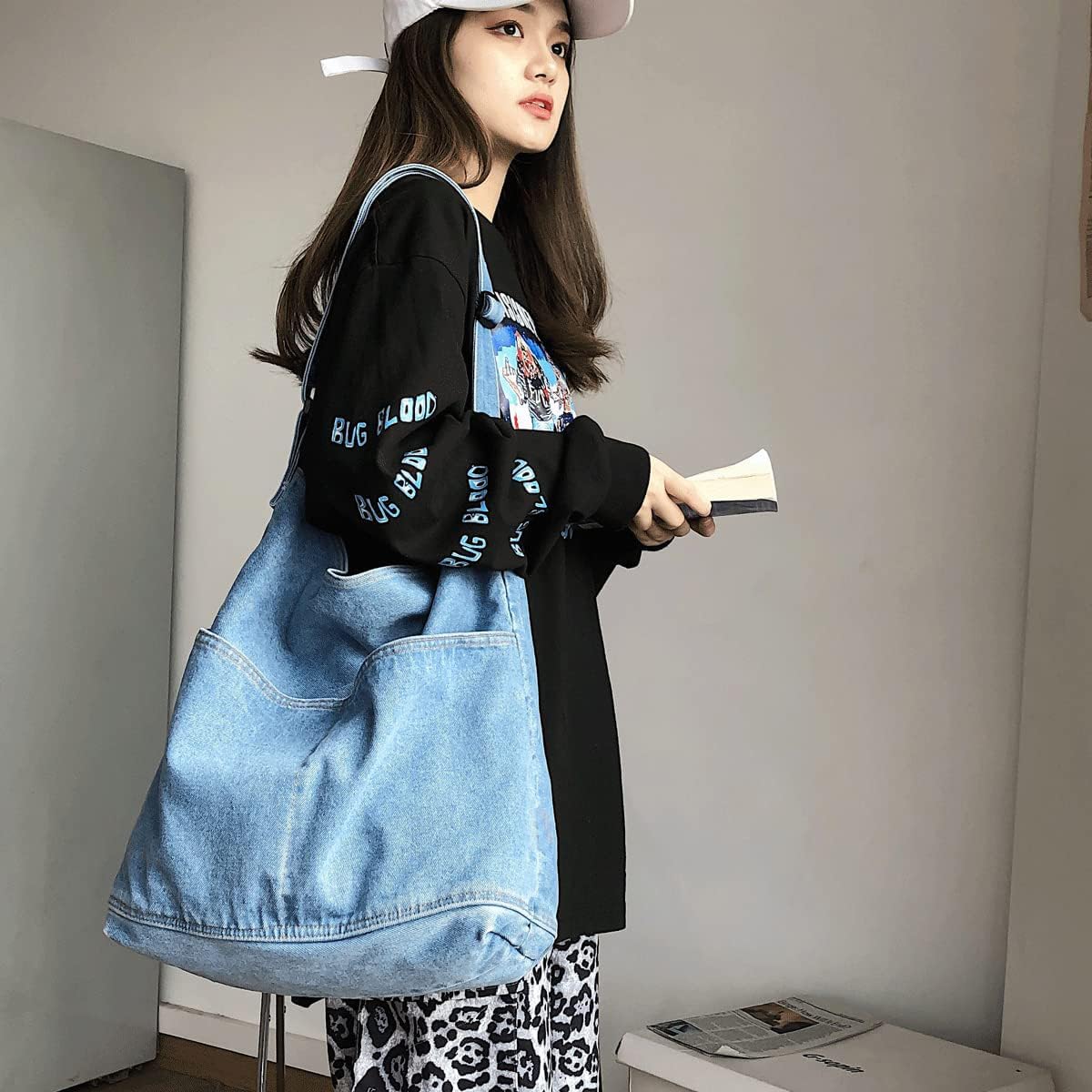 Denim Shoulder Bag Canvas Messenger Bag for Women Men Tote Bag Casual Retro Aesthetic Crossbody Bag Handbag - Image 8