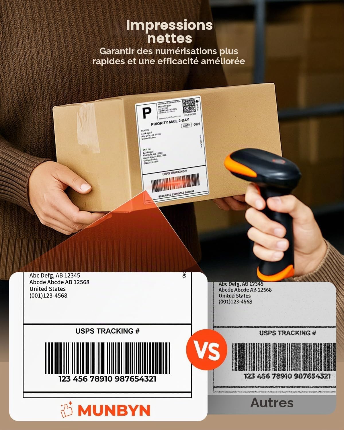 MUNBYN RW403B Imprimante Thermique Bluetooth + Lot de 220 Etiquette Thermique d'expédition 4XL