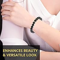 Vista 5 de Pulsera de turmalina negra, pulsera de cristal curativo natural para mujeres y hombres, pulsera de cuentas redondas de 0.315 in para espiritual