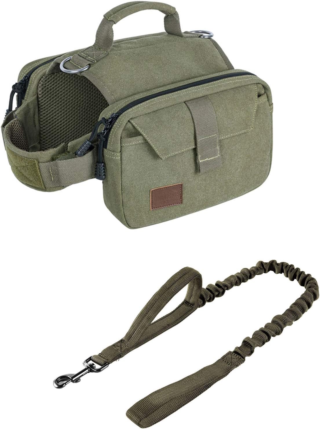 OneTigris Dog Pack Hound Travel Camping Hiking Backpack with Training Bungee Leash (Ranger Green, M) : Pet Supplies