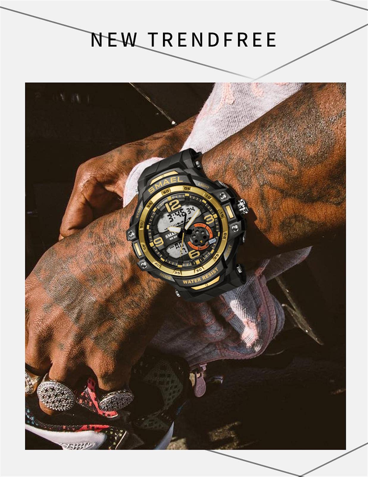 Montre Homme Digitale Et Analogique Grand Cadran Sport Militaire De Montres pour Homme Bracelet en Résine Etanche Chronographe Alarme Date LED