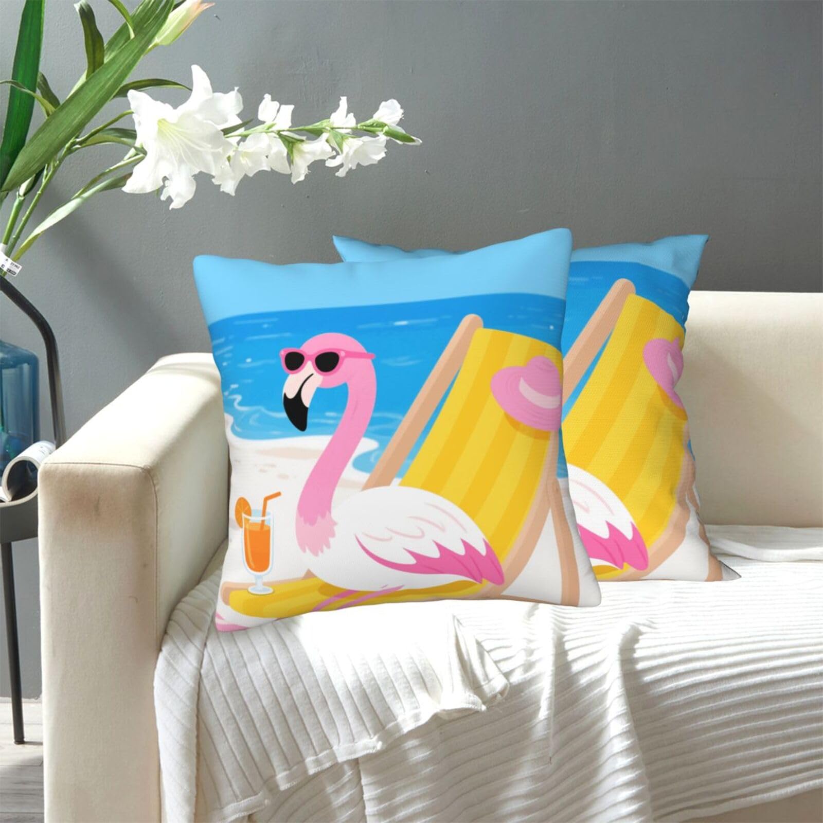 FekiLoot Decorative Throw Pillow Covers Modern Farmhouse Pillowcase Double Sided Cozy Cushion Cover for Sofa Couch Bed 12"X12" Tropical Flamingo Cartoon
