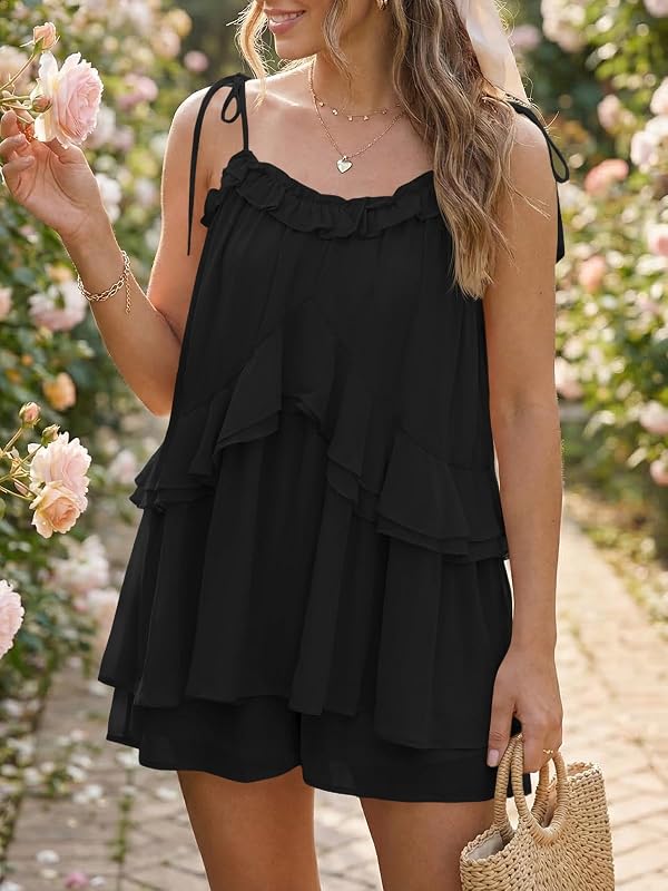 Wenrine Womens Summer Romper Dress Chiffon Spaghetti Strap Short Jumpsuits by Wenrine - Used condition - Image 3