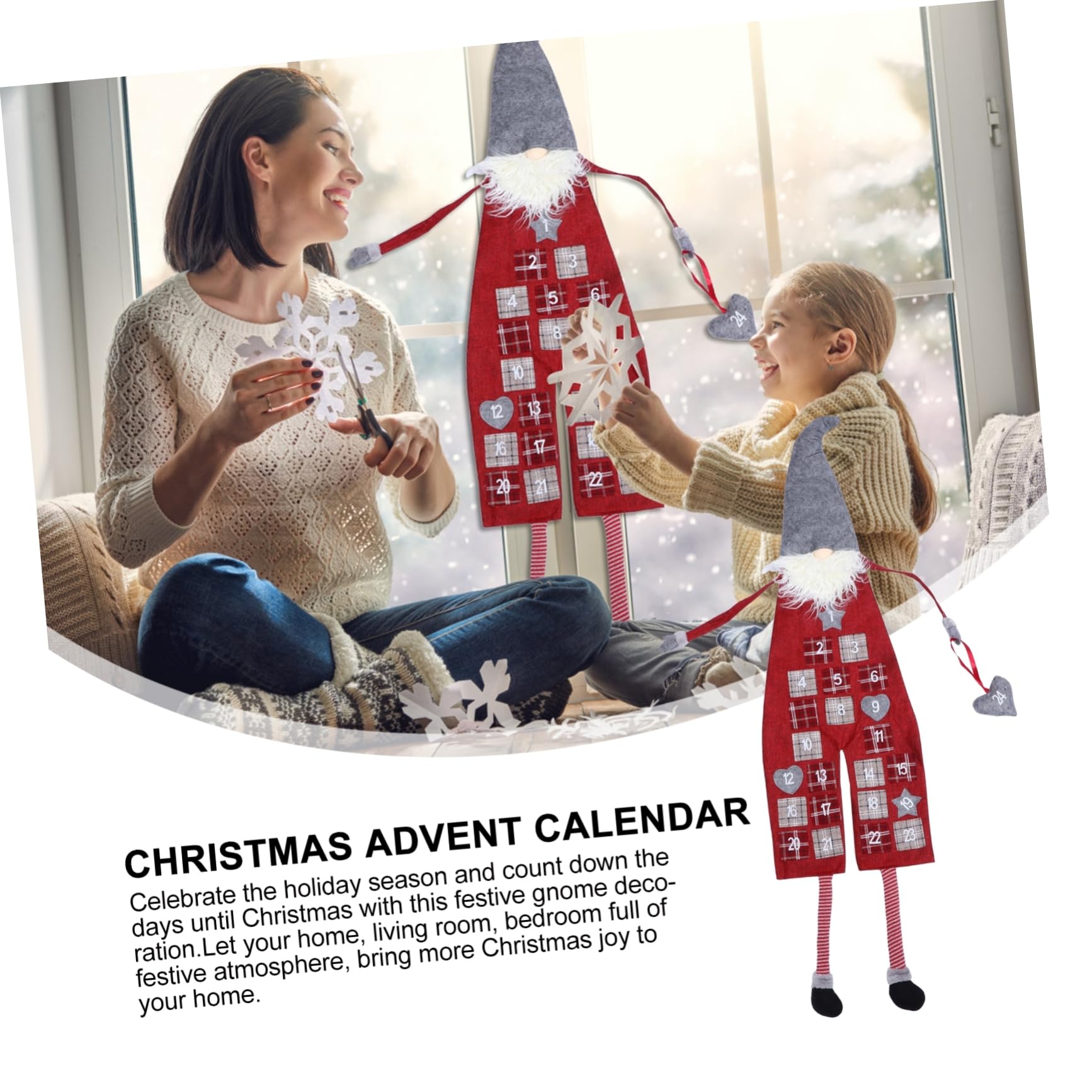 Calendario Dell'avvento da Appendere Sacchetti, in Lana Artificiale, Decorazione Natalizia per Porta D'ingresso, Conto alla Rovescia per Natale, Tema Festivo per Ragazzo Ragazza