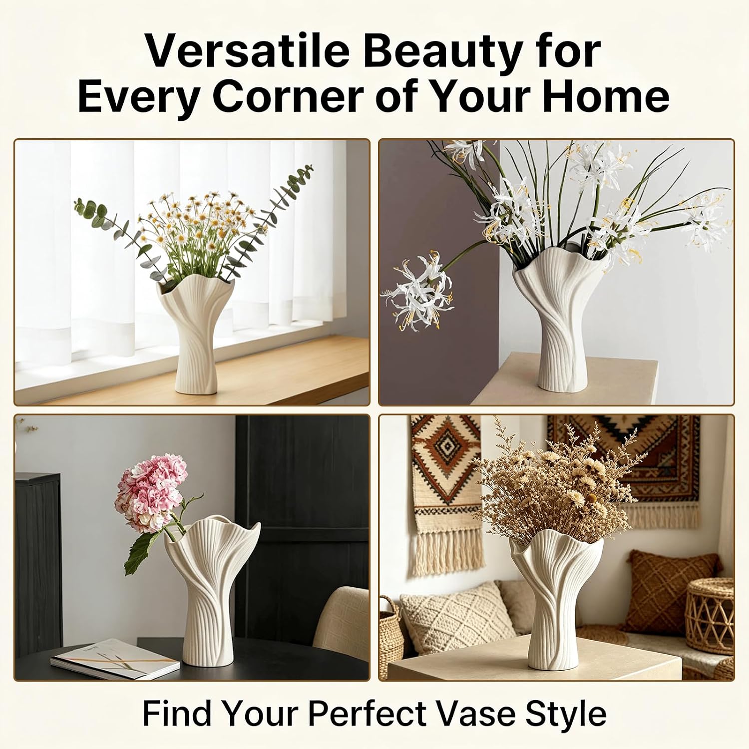 Ceramic Vase for Home Decor, Matte Beige Modern Farmhouse Vase image 5