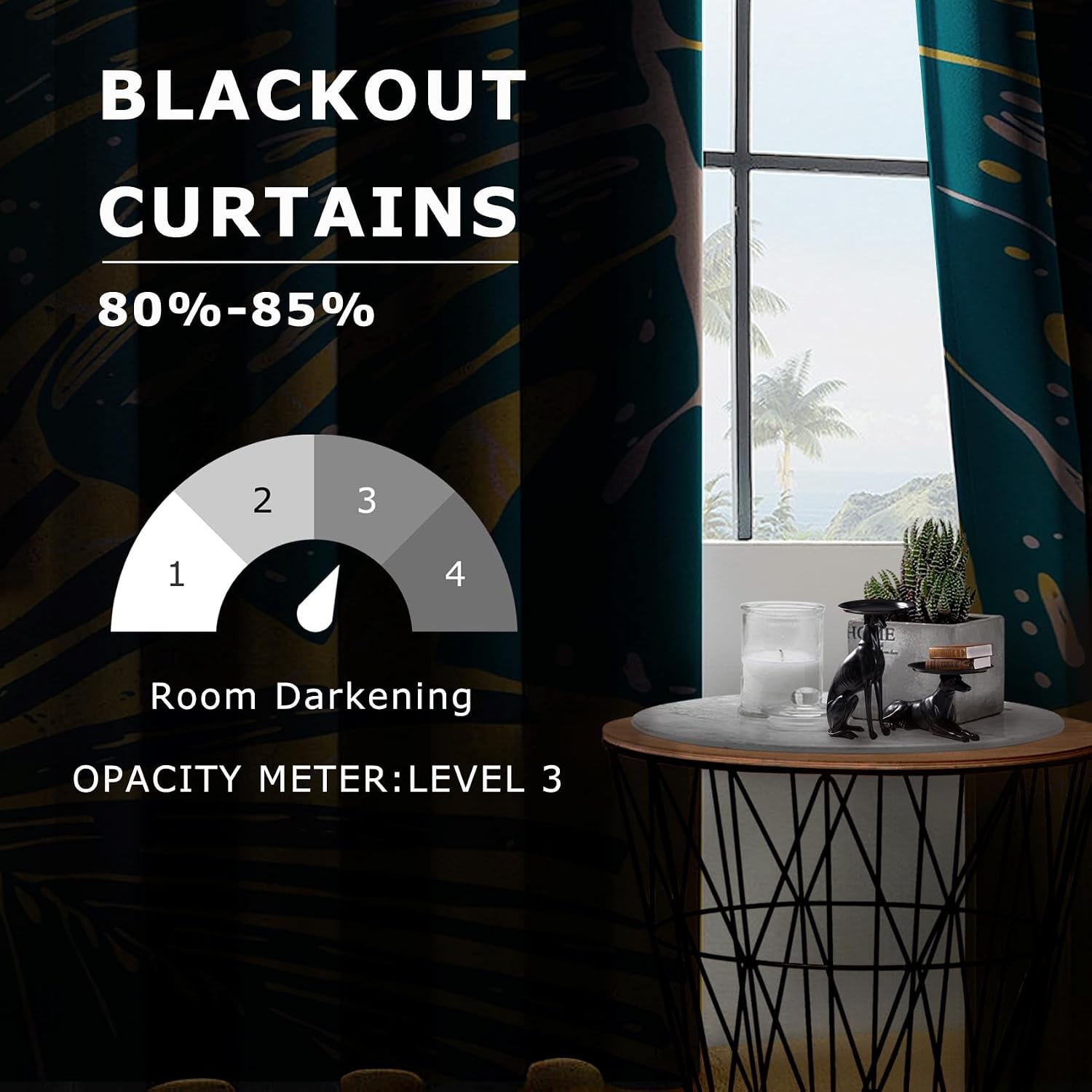 Monstera Curtains 63 Inch Length - Tropical Leaf Green Leaves Mustard Patterned Blackout Curtains for Living Room Bedroom, Room Darkening Grommet Drapes Window Treatments, 2 Panel Set