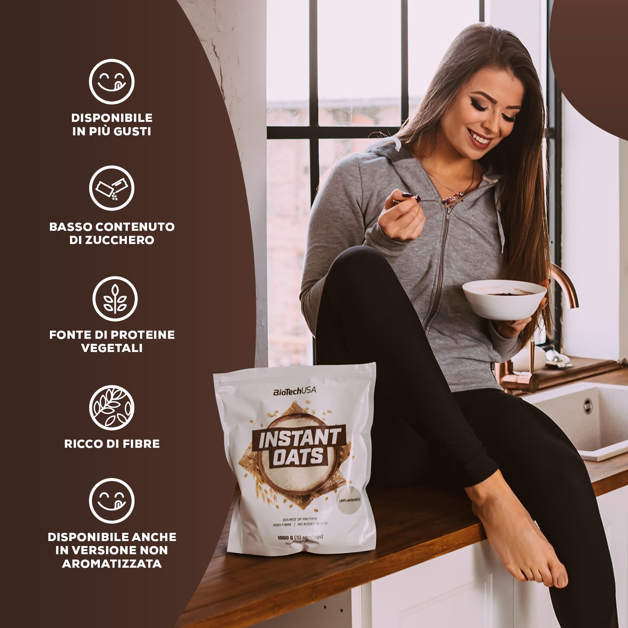 BioTechUSA Instant Oats Instant Oats - Exceptional Source of Fiber and Protein, 1000g, Chocolate : Amazon.it: Grocery