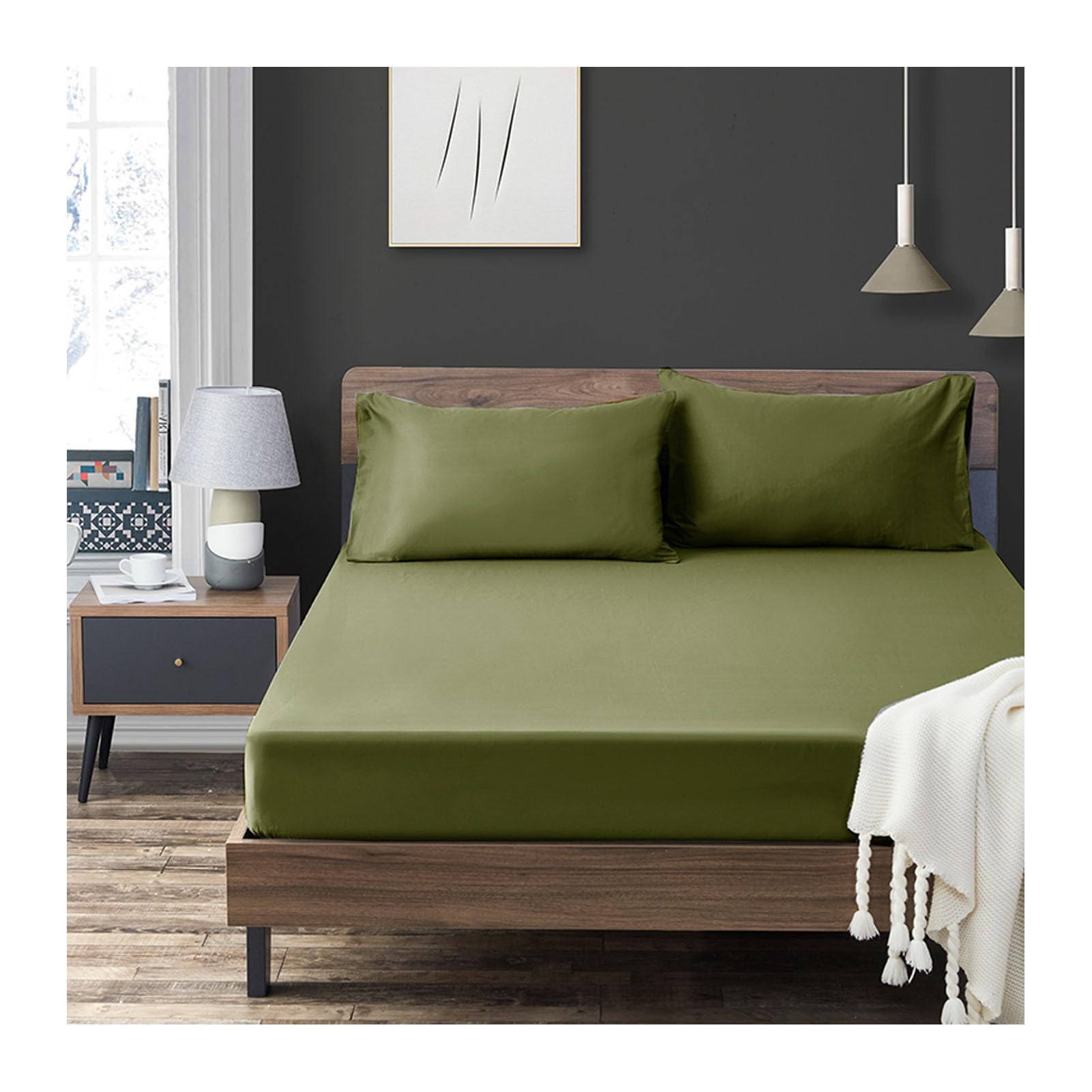 Sábanas bajeras 100 % algodón, tamaño Queen, con bolsillo extra profundo de 45 cm, ultra suaves y cómodas, color verde, 150 x 190 + 45 cm