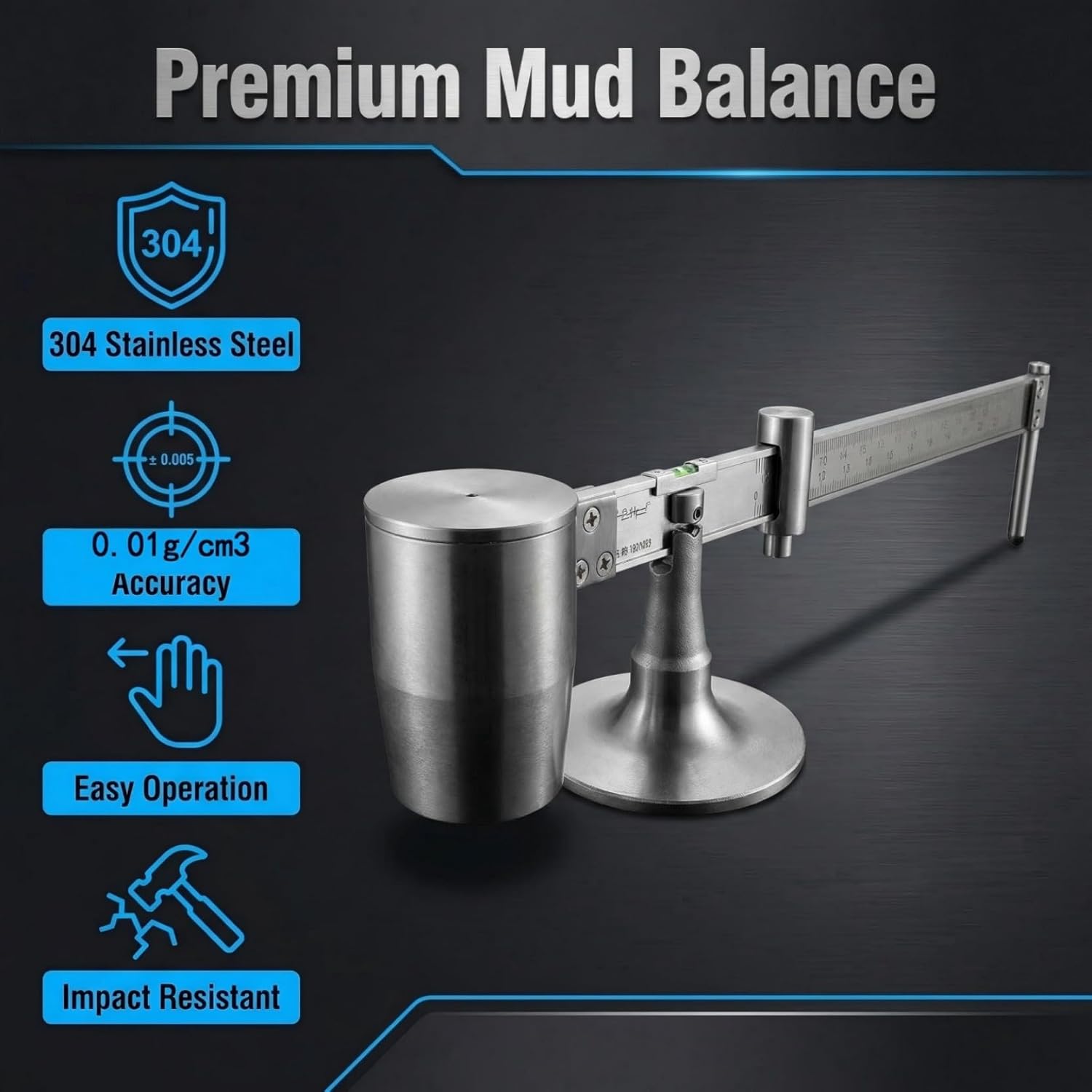 Stainless Steel Mud Hydrometer, ±0.01g/cm³ Accuracy, 304SS, for Construction, Geological Exploration (Measuring range: 0.1–1.5g/cm³)