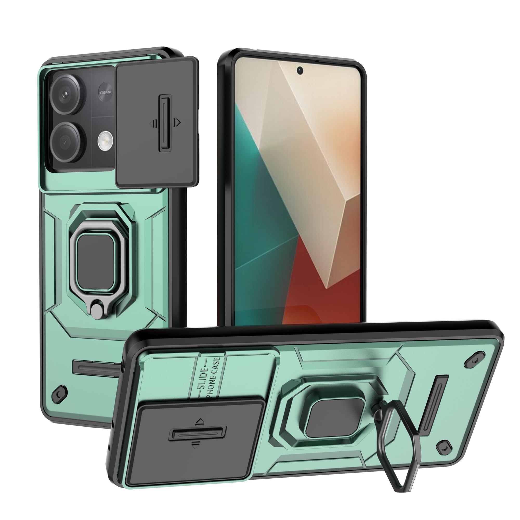 Lustree Back Cover Shockproof Silicone Military Anti-Drop Case with 360° Metal Bracket and Sliding Camera Cover Case for Redmi Note 13 5G - Green (B0DCSMXZRC) Amazon Price History, Amazon Price Tracker