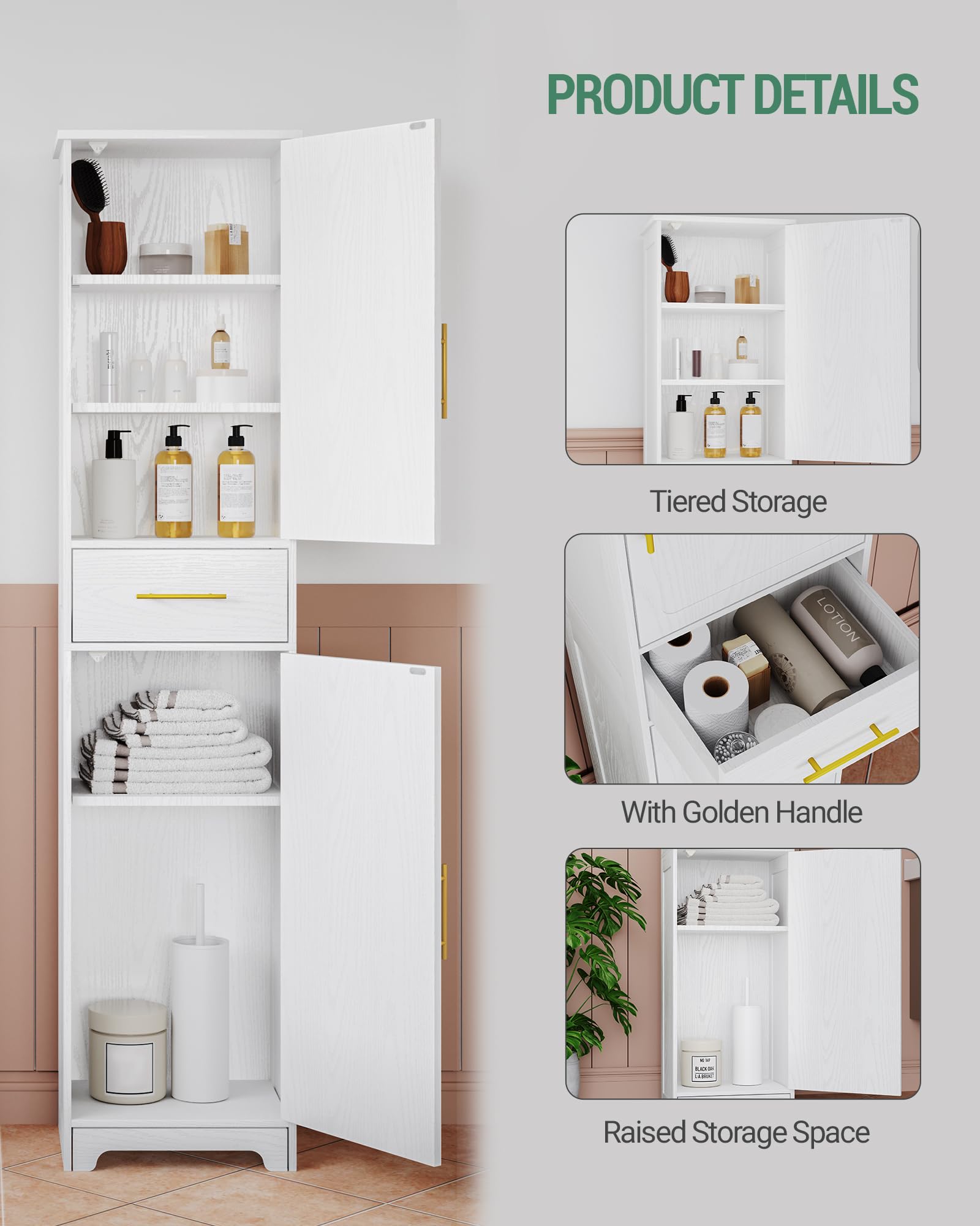 Mobiletto Da Bagno Stretto - Nero, 20x20x83 Cm, Con Ripiano Regolabile