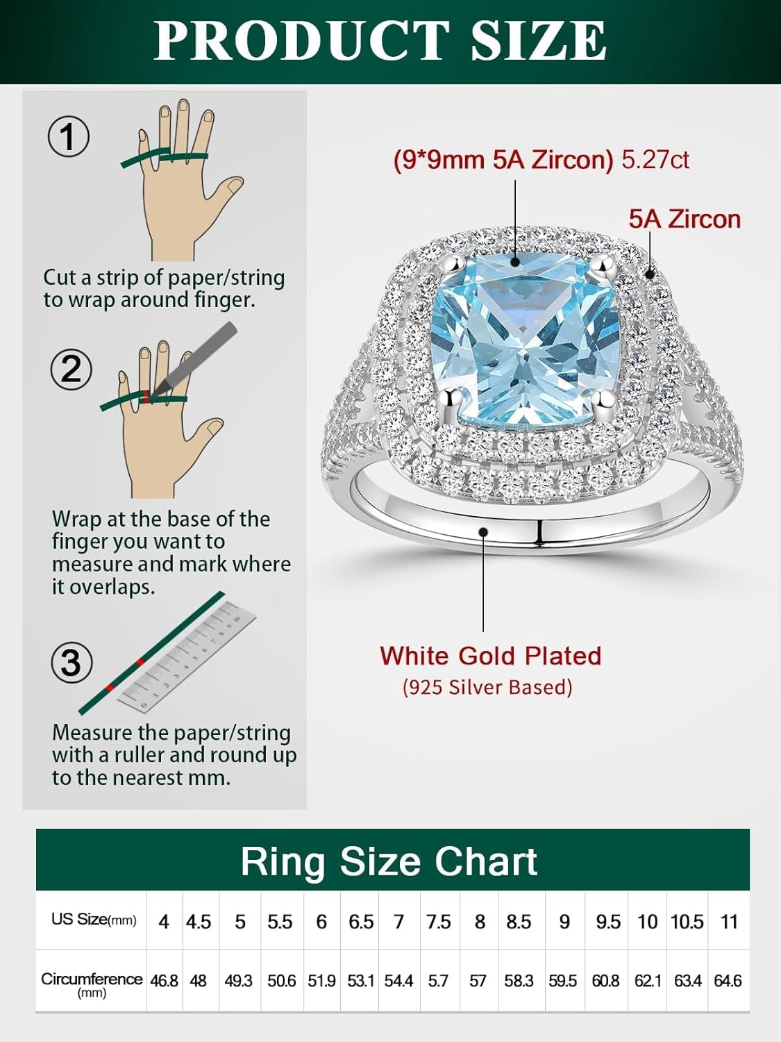 Princess Diana Engagement Ring, Cushion or Oval Cut, 925 Silver Gold Plated Sapphire/Emerald/Ruby/Amethyst/Aquamarine/Opal Statement Cocktail Rings for Women Gemstone Ring Gift Jewelry for Lover Wife