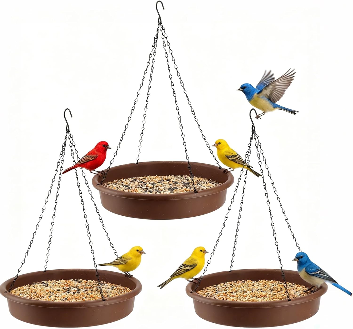 JEUIHAU 3 PCS Plastic Hanging Bird Bath, 12 Inch Hanging Bird Bath Tray with 15.7 inch Black Chain for Outdoors