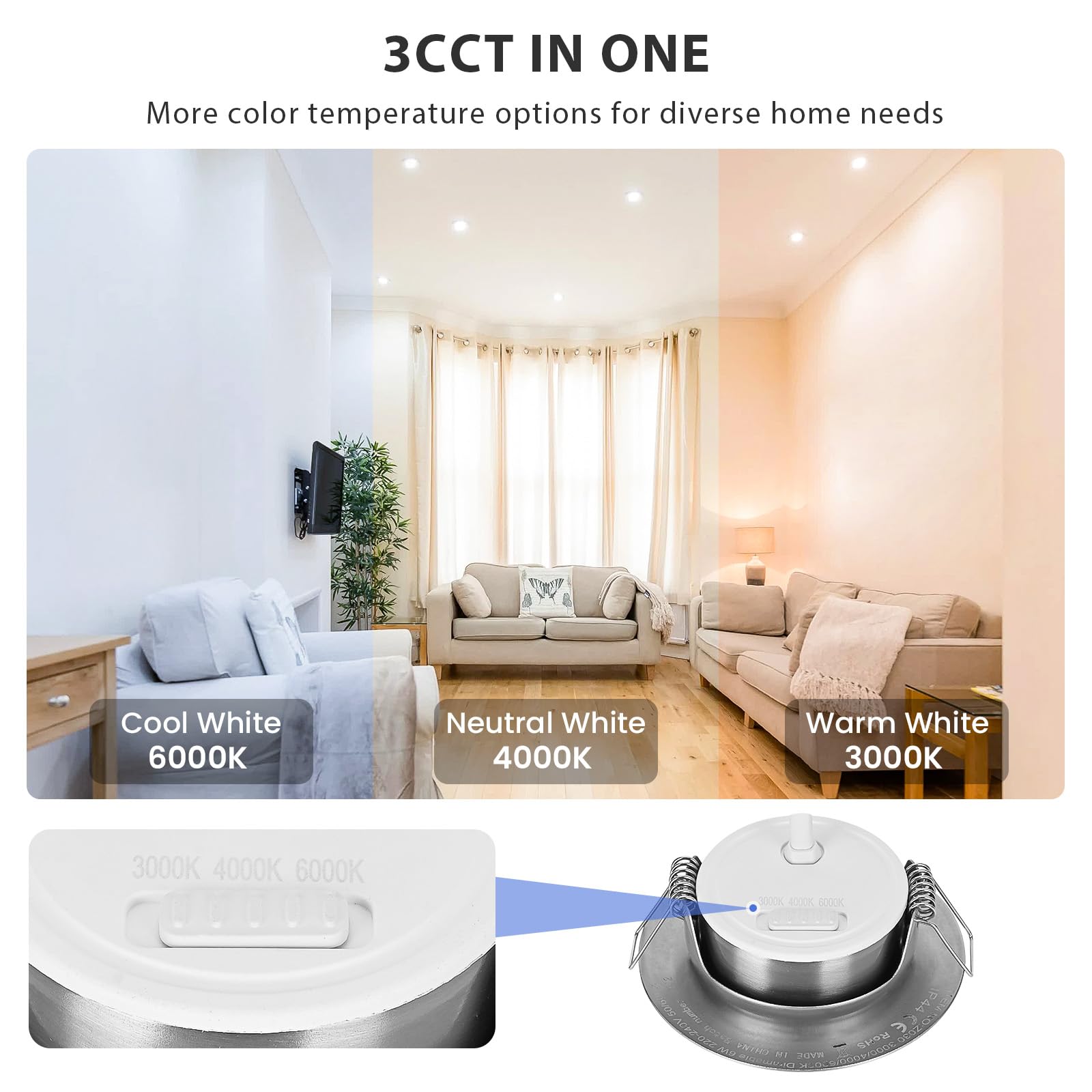 cloksh LED Einbaustrahler 230V Dimmbar LED Spots 6W IP44 Bad Einbauleuchten Schwenkbar Deckenspots,Warmweiß 3000K Neutralweiß 4000K Kaltweiß 6000K Einbauspots für Badezimmer Küche Wohnzimmer