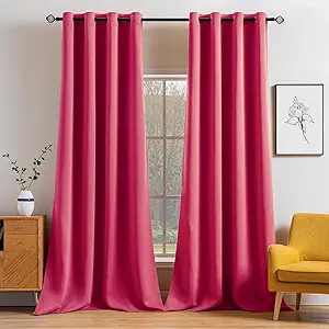 MIULEE Blackout Curtains 96 Inches Long for Bedroom Living Room Thermal Insulated Black Out Drapes Room Darkening Grommet Top Solid Light Blocking Drapery Set of 2 Window Panels Hot Pink