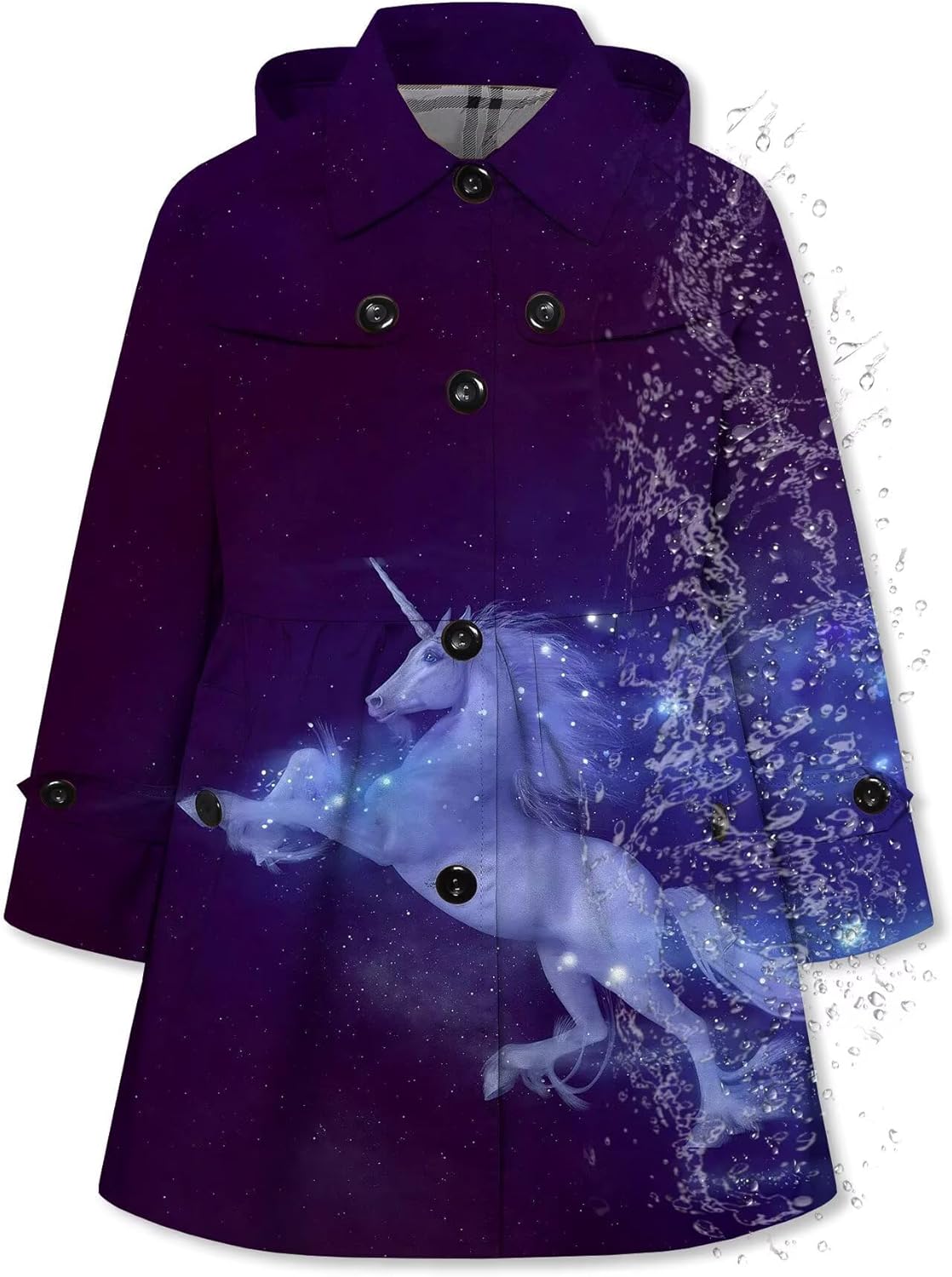 Betusline Girl's Hooded Rain Jackets Lightweight Print Waterproof Trench Coat Windbreaker Raincoats for Girls,2-14 Years