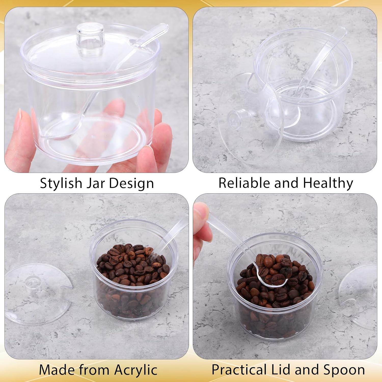 12 Pieces Acrylic Sugar Containers with Lids and Spoons for Countertop, Clear Sugar Holder Dispenser Salt Bowl for Serving Condiment Candy Coffee Tea Spices (7.1 oz)