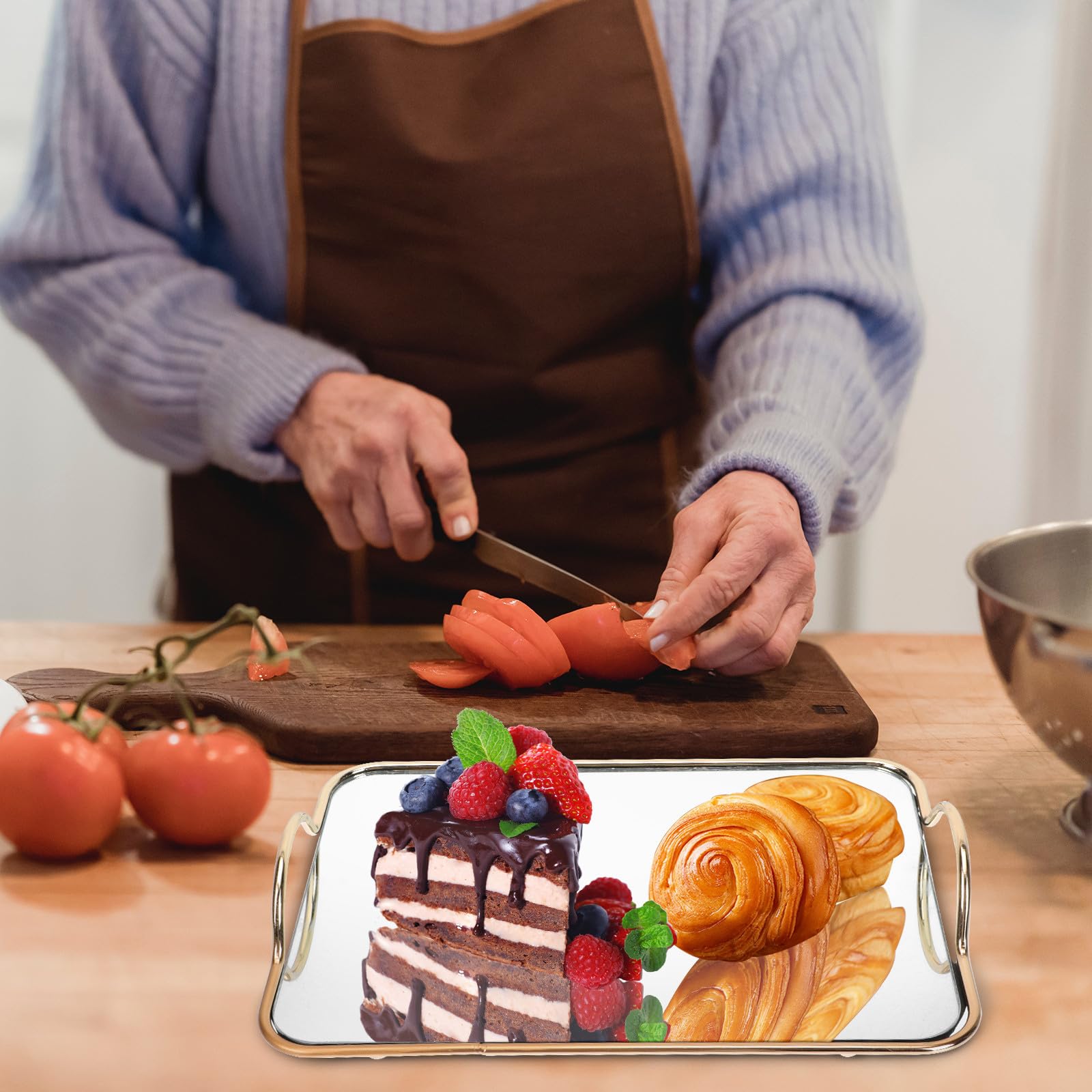 Hierro Soporte Plata Espejo para Pasteles Rectangular