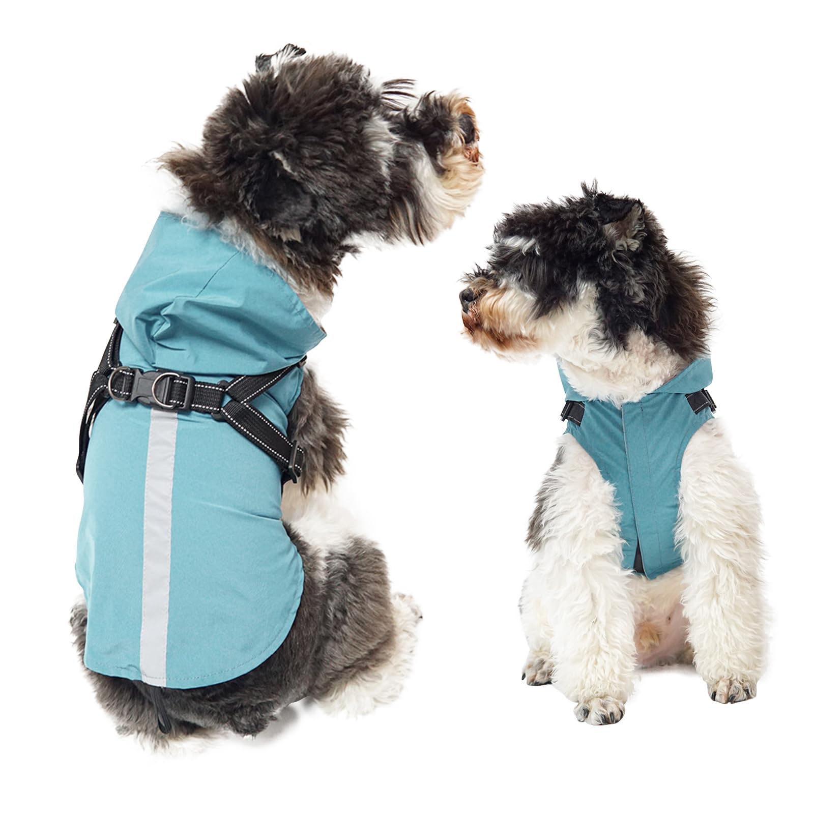 PETCUTE Dog Raincoat with Harness,Ultra-Light Breathable Pet Waterproof Coat Rain Jacket for Dogs with Hood,Adjustable Dog Raincoat Jacket with Reflective Strip for Small Medium Large Dogs