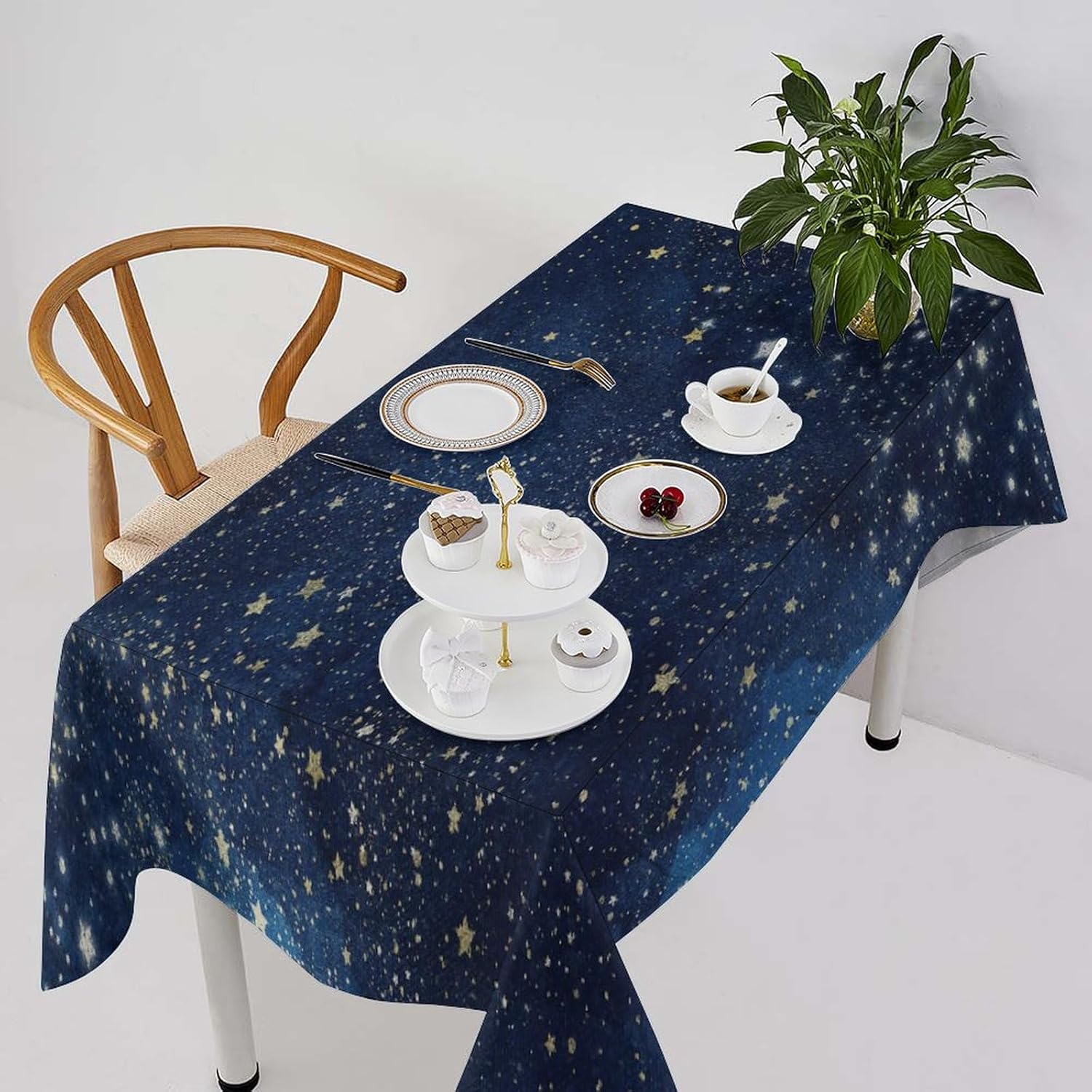 JESTRONRY Night Sky Starry Tablecloth,Blue Galaxy Space Pattern Table Cover, Water Resistant Wipeable Tablecloths for Kitchen Dinning Room Decor Rectangle(60x120in)
