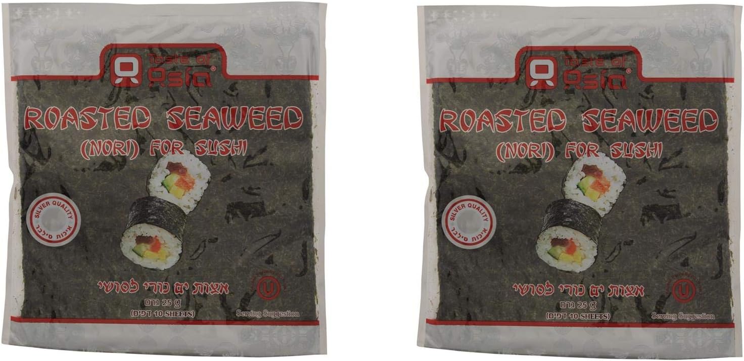 Taste of Asia 2X Packs Nori Sheets Kosher Silver Seaweed For Sushi Roll 25g 10 sheets
