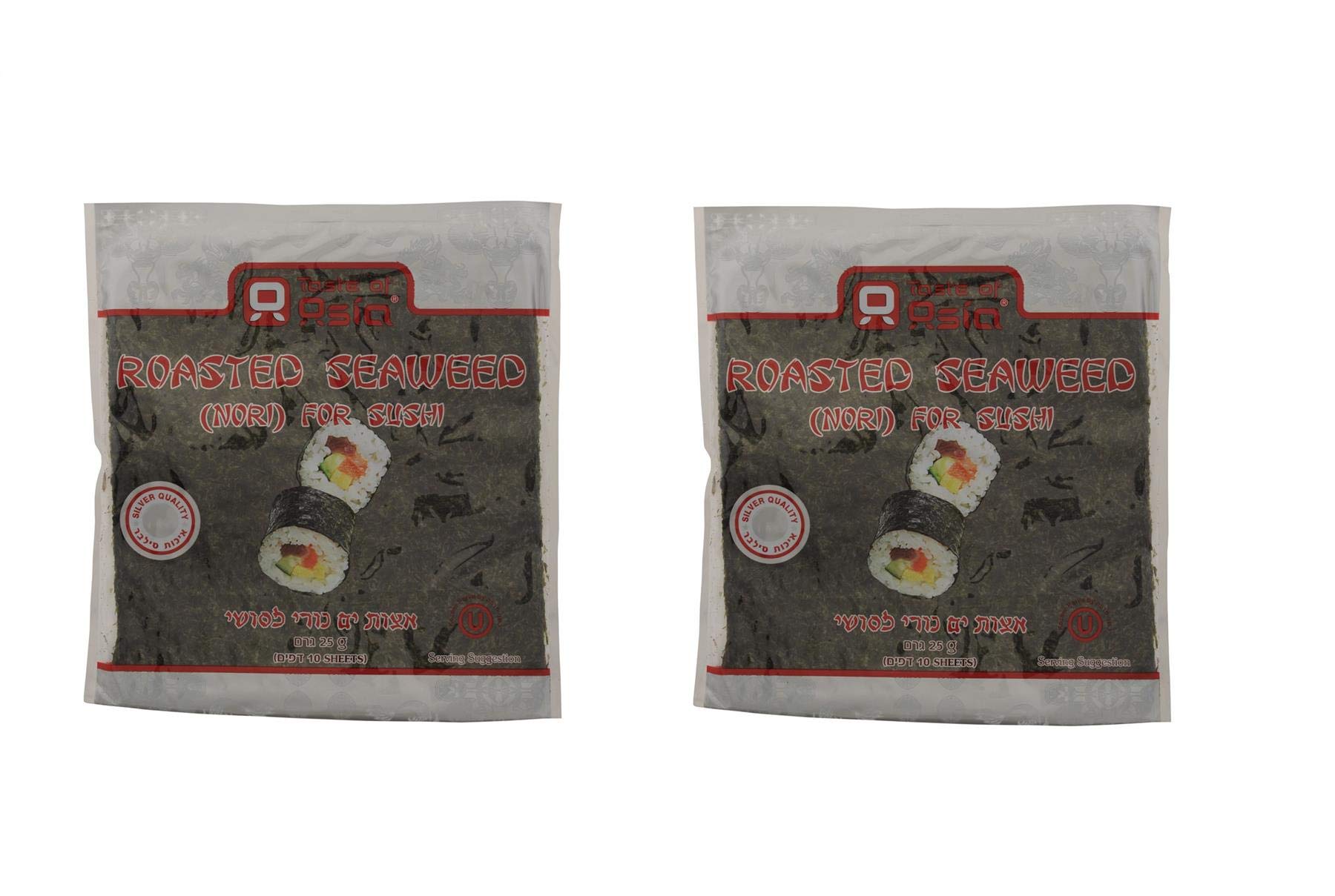 Taste of Asia 2X Packs Nori Sheets Kosher Silver Seaweed For Sushi Roll 25g 10 sheets