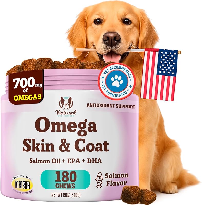 Suplemento de Ômega 3 em Mastigáveis para Cães Natural Dog Company – 180 unidades
