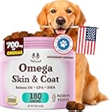 Natural Dog Company Omega Chews for Dogs Skin & Coat Support with Salmon Oil & Omega-3 Fatty Acids, Helps Itchy Skin, Dryness, Shedding, Supports Joints, Heart,Immune System & Overall Health (180 cnt)