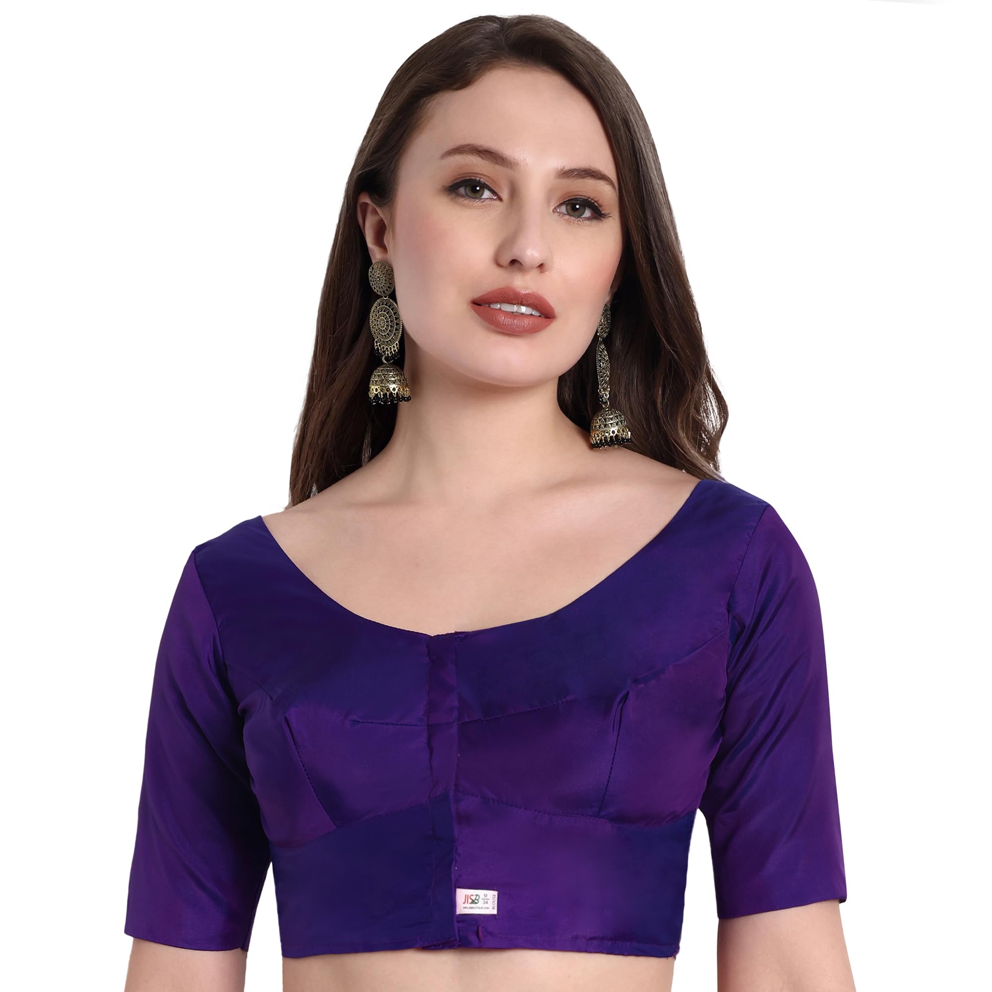 jisb Silk Cotton Saree Blouse, Elbow Length Sleeves, Round Neck, Front Hook and Eye-picture-25