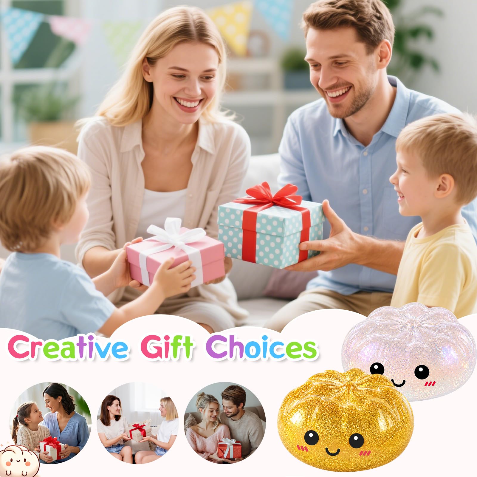 Dumplings Squishy,Dumplings Squishy Sorpresa,Juguete para apretar sensorial con Bollo Gigante al Vapor,para relajar Las aulas Familiares de la Oficina de Estudiantes Adultos para niños,niñas y niños
