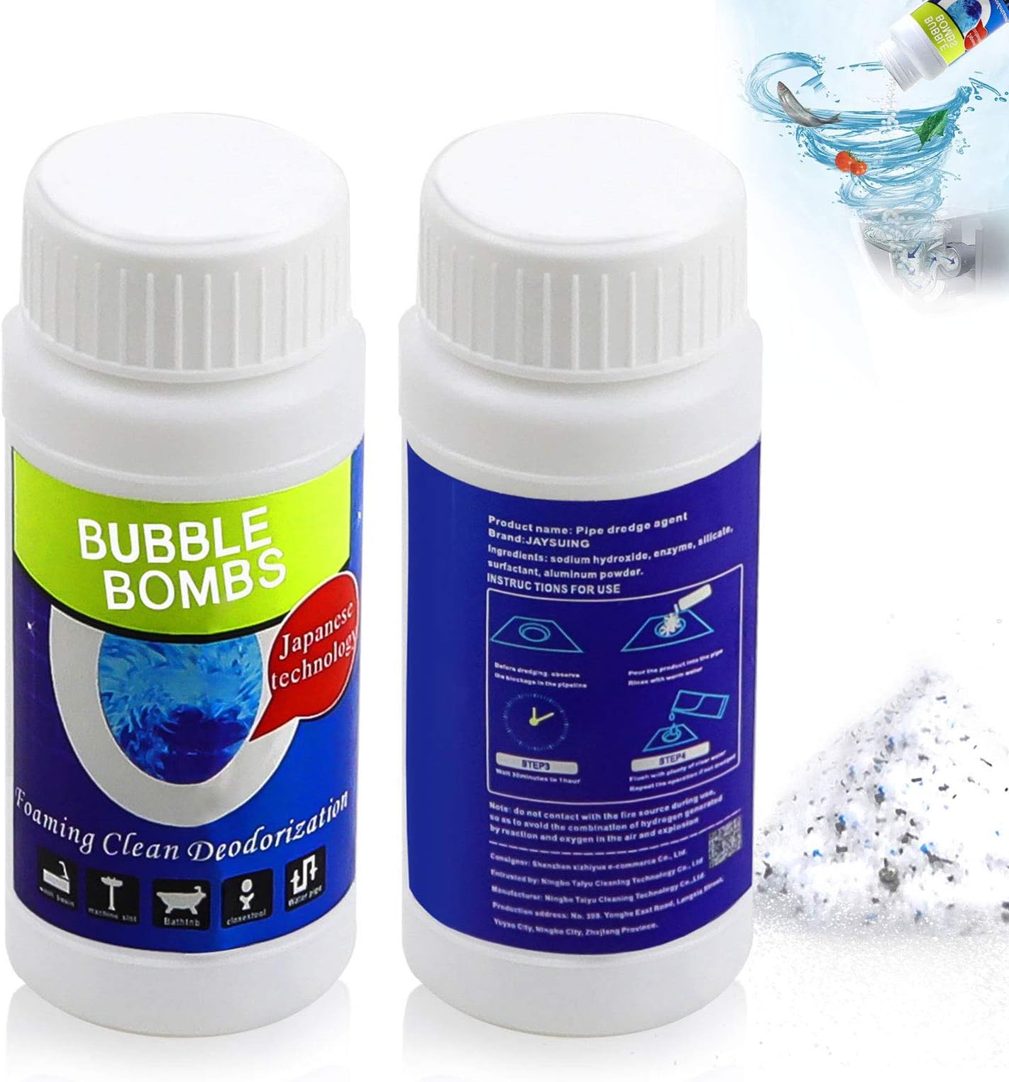 Pipe Dredge Powerful Sink and Drain Cleaner Bubble Bombs Drain Cleaner Powder Dredge Agent for Kitchen Toilet Pipeline Cleaning Tool (2 pack)