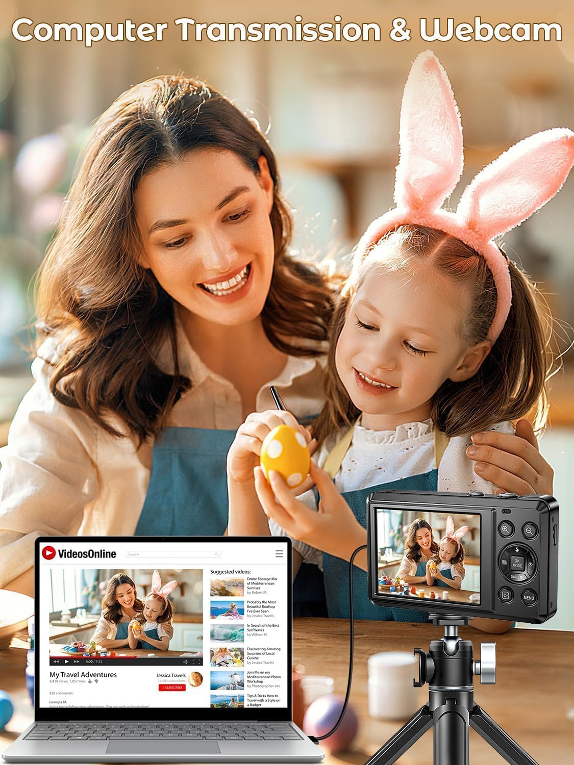Fotocamera digitale 4K 64 MP, 2,8 pollici, UHD con messa a fuoco automatica | Scheda Micro SD e batteria, zoom digitale 16X, ricaricabile, fotocamere compatte portatili, per principianti e adolescenti