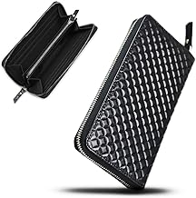 Men's Long Wallet, Genuine Leather, 3D Design, Texture, Inner Color, Round Zipper, Gift Box Included, black