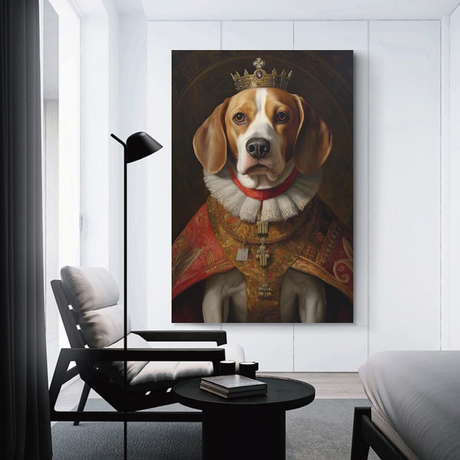 Junmoney Canvas Wall Decor Beagle The King, 24x36inch(60x90cm), for Living Room, Bedroom, Office Or Hallway, Decorative Artwork with Broad Appeal
