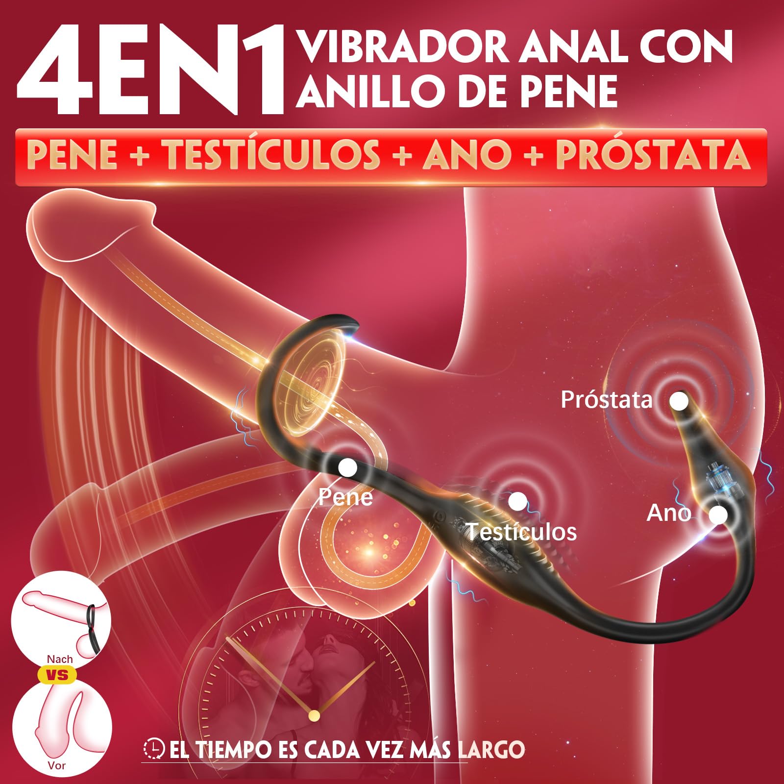 Stimolatore prostatico con anello a martello, massaggiatore prostatico in silicone, telecomando per uomo, massaggiatore prostatico con porta USB, nero