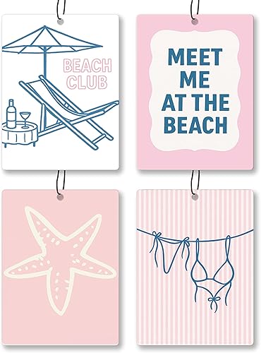 Miniatura 14 de Ambientador de Coche de Playa Costera de Verano 4 Piezas - Ambientador Colgante Retro de Sol, Mar, Concha, Bikini, Palmeras para Coche, Cajones,