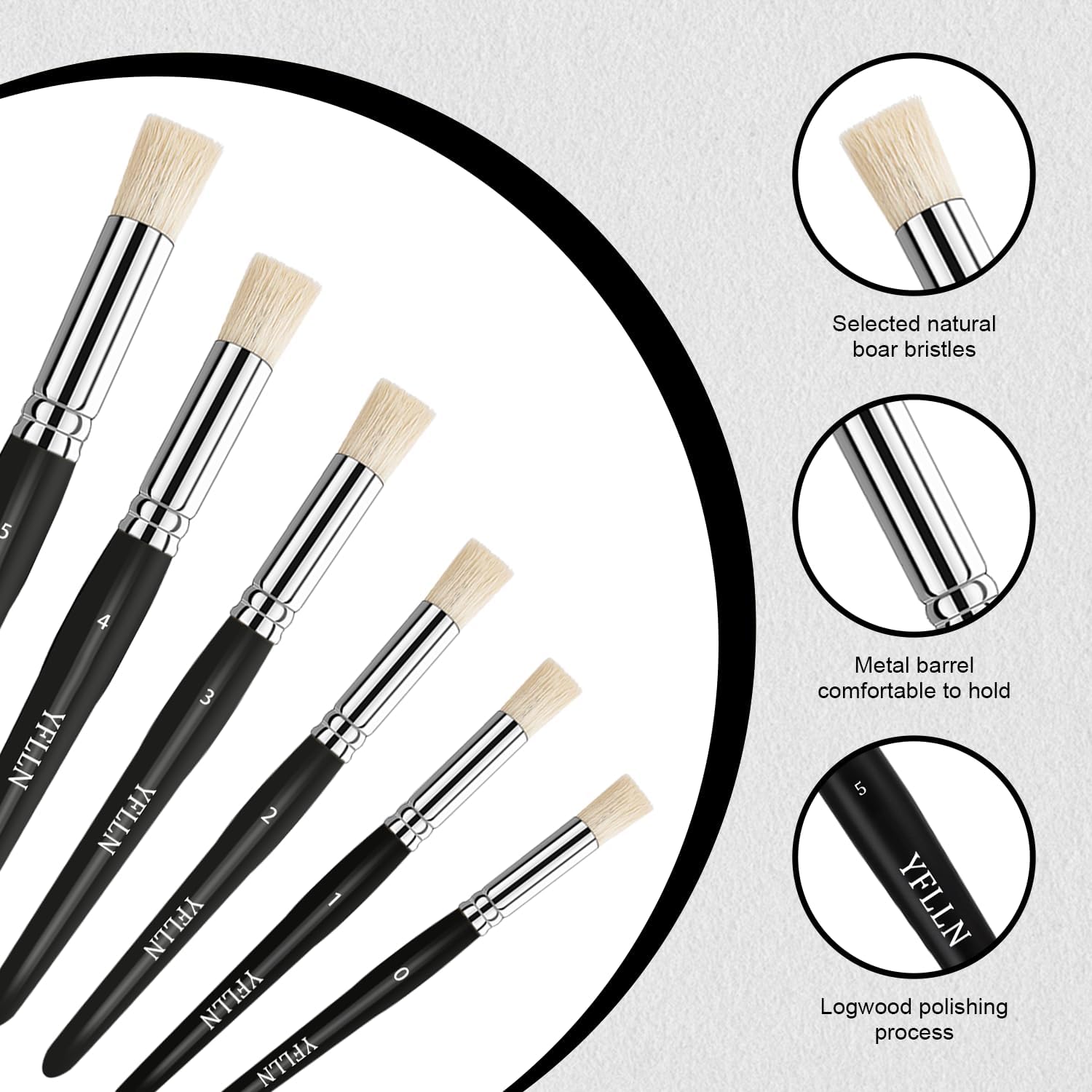 Wooden Stencil Brushes Natural Stencil Bristle Dome Art Painting Brushes Wood Paint Template Brush for Painting On Stencil Projects, Card Making, DIY, Crafts and Acrylic Oil Watercolor Painting Black - Image 3