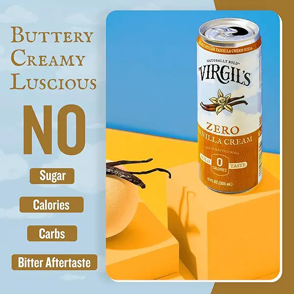 Virgil's Zero Sugar Vanilla Cream Soda, Pack of 4 (12 fl oz Can each) - Keto Friendly Handcrafted Natural Soda with Double Bourbon Vanilla - Non-GMO, No Aspartame & Sucralose - Healthy Diet Creme Soda 4