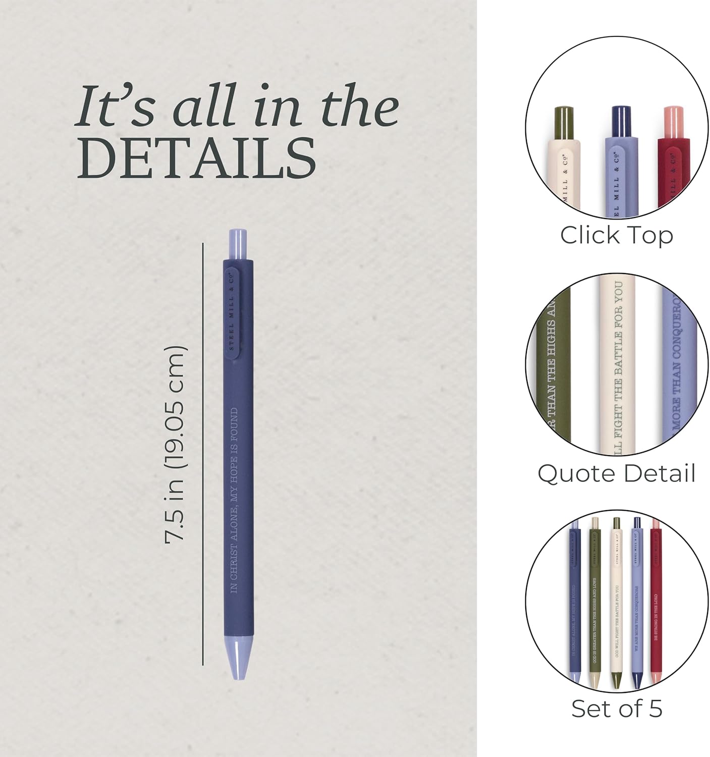 Steel Mill & Co Gel Pen Set, Faith Inspired Journaling Pens for Bible Study and Notetaking with Pocket Clip (Greater than the Highs and Lows) - Image 5