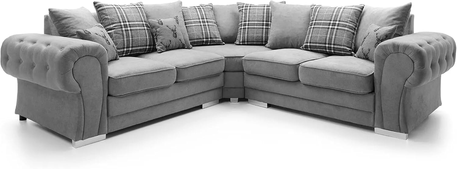 Verona Scatter Back Corner Sofas For Living Room Grey Fabric Sofa Set