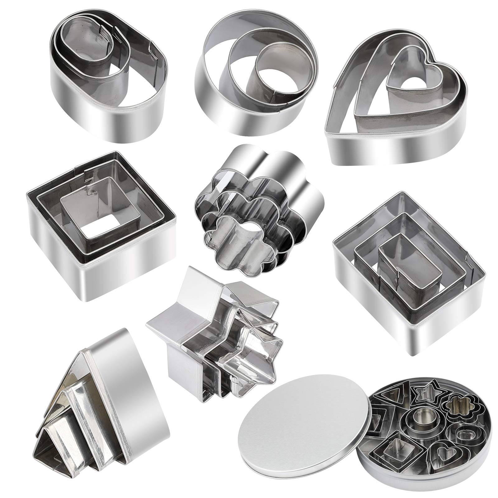 Winerming 24 Piece Mini Geometric Stainless Steel Biscuit Mold Cookie Biscuit Cutter Set Rectangle Square Heart Triangle Round Tiny Circle Cookie Cake Mold Baking Appliance