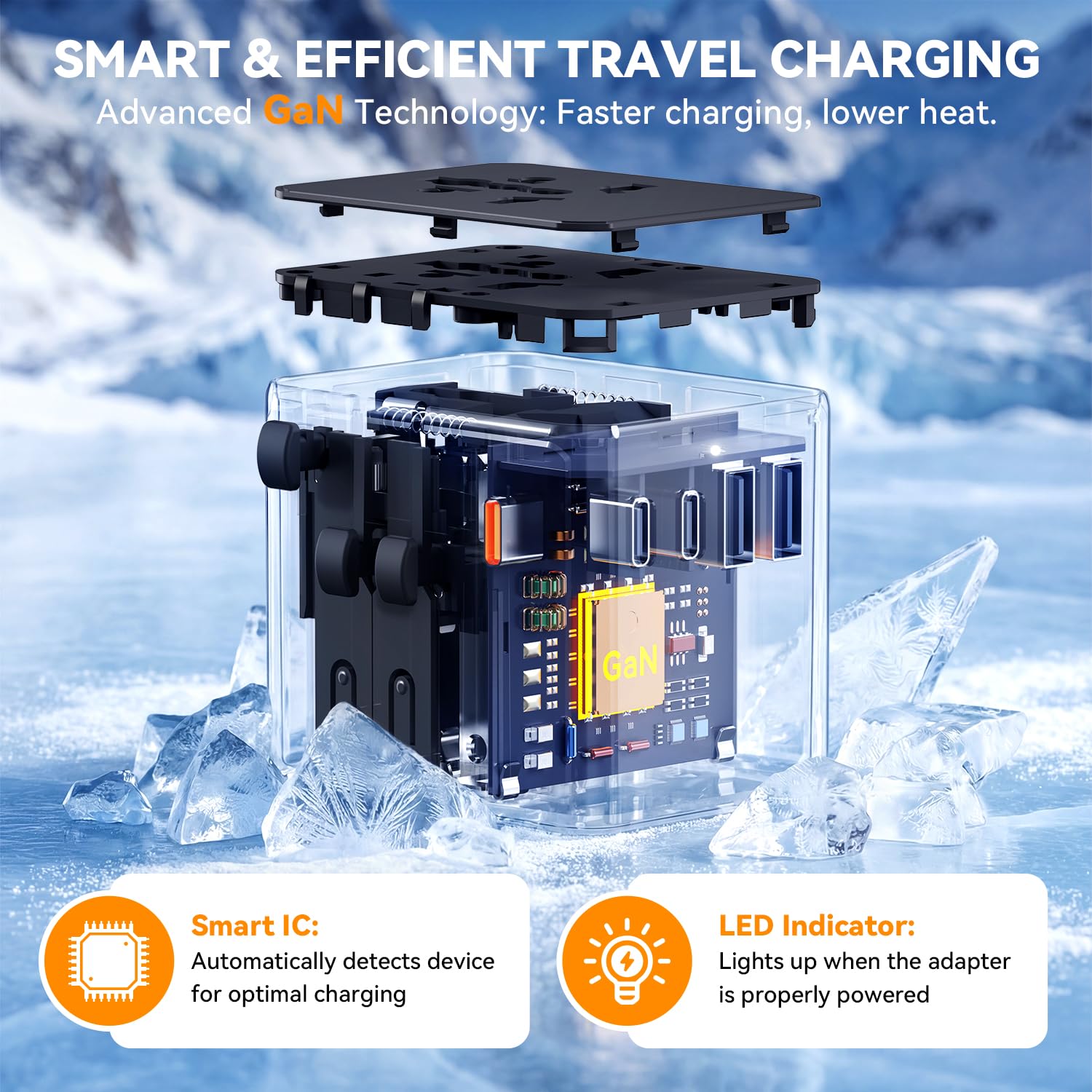 Auxmir Adaptador Enchufe Universal, Adaptador Internacional con 3 USB-C y 2 USB-A (PD 45W), Adaptador Universal para Europa, Reino Unido, Estados Unidos, Canadá, Australia (212 países), Negro — view 8