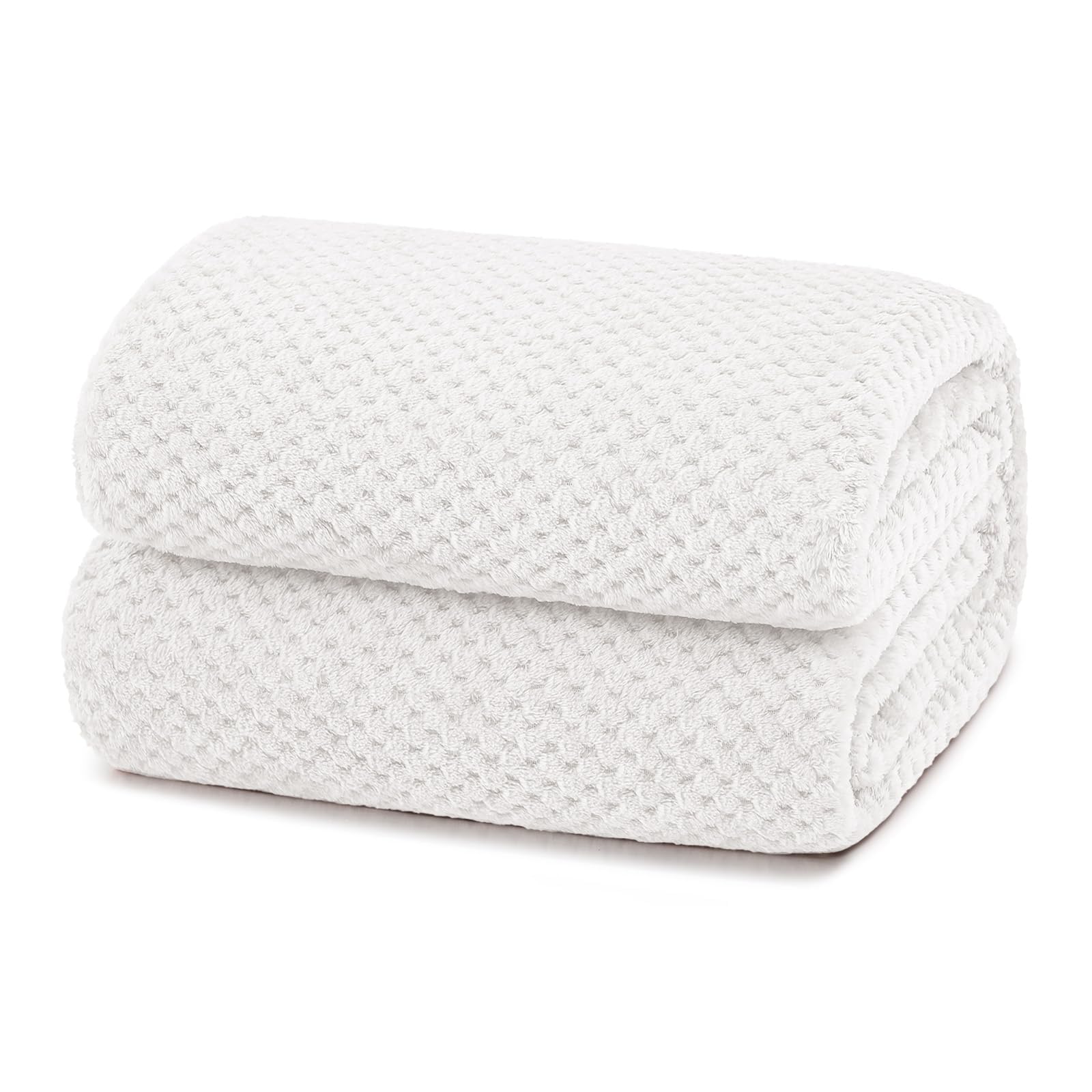 Manta Waffle de Polar, Manta de Franela para Sofa y Cama, Suave, Cálida y Ligera para Todo el Año, 130 x 170 cm, Blanca