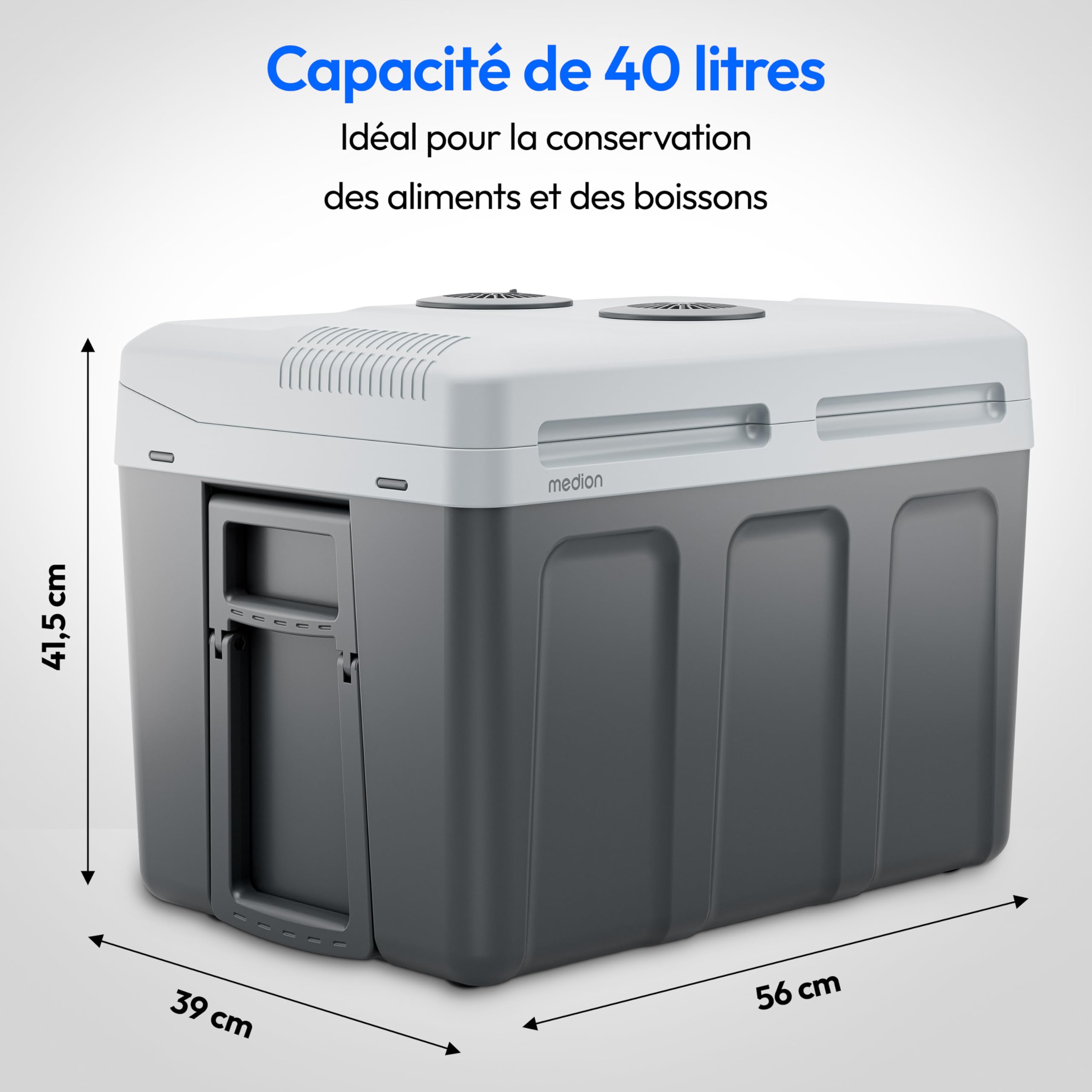 MEDION Glacière mobile avec fonction chauffage (électrique, 2 en 1 : refroidissement et chauffage, 40 litres, connexion 3 en 1 5 V USB, adaptateur 230 V et 12 V pour voiture, camping, vacances, jardin