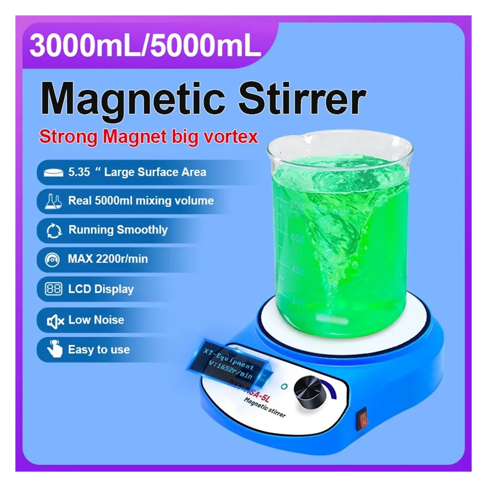 Mieszadło magnetyczne 3000 ml 5000 ml mini mieszadło magnetyczne z cyfrowym wyświetlaczem, mieszadło cieczy, urządzenie wirowe z dwoma mieszadłami(DXY-MS-3L, EU)